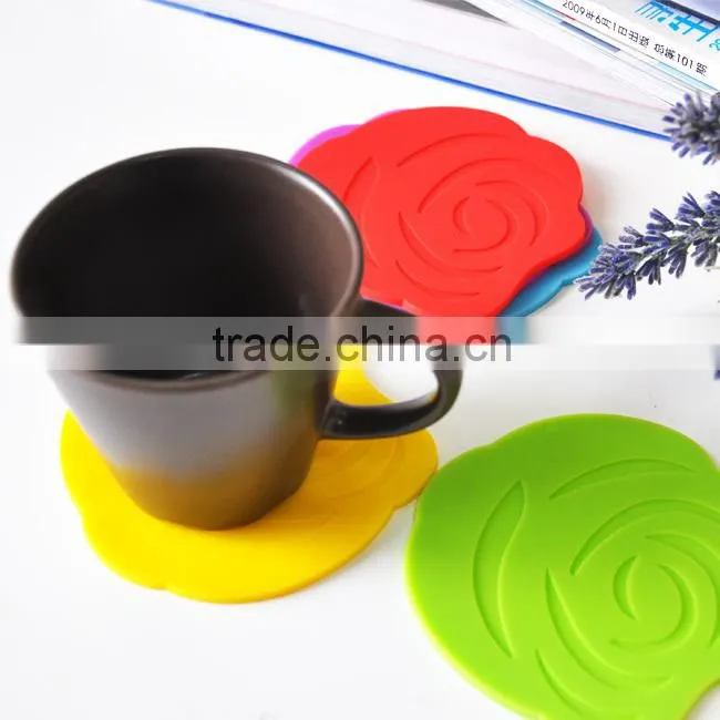 Novelty rose flower silicon rubber wine glass coaster