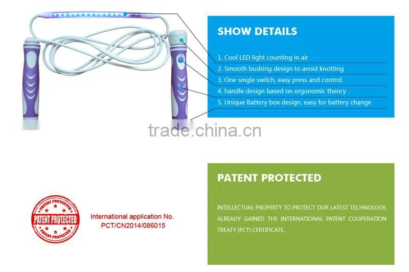 New design smart color change kids electronic speed jump rope/jump rope speed/jump rope