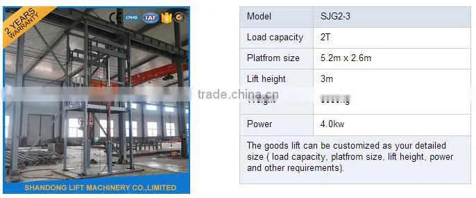 5m 2000kgs Warehouse Guide Rail Chain Lifting Cargo Lift