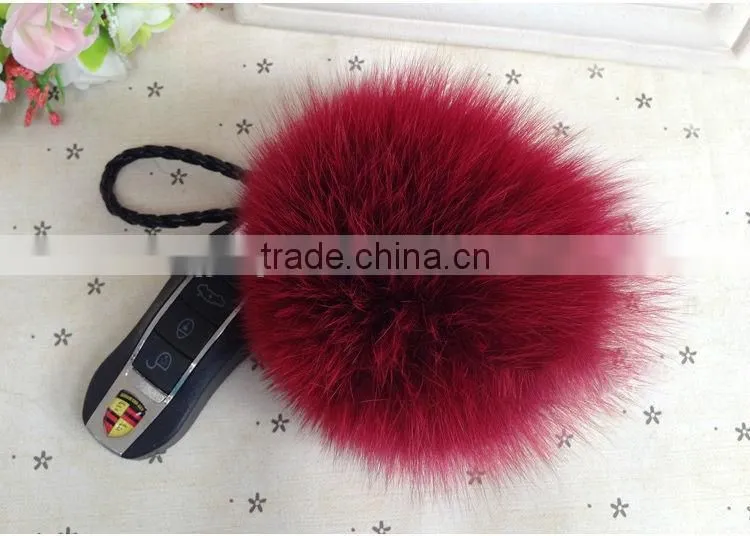 White colour real fox fur pom pom key chain