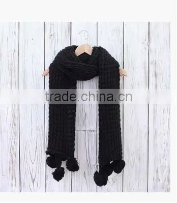 Chunky Winter Scarf with Pom Poms