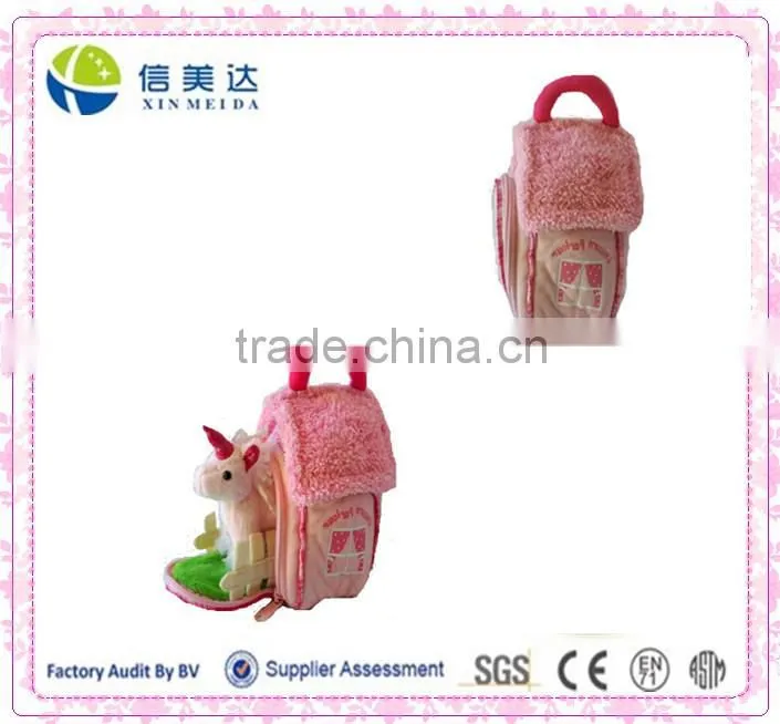 Children Birthday Gift Plush Unicorn and Its Pink House Toy