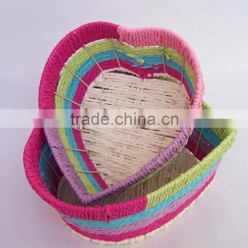 Beautiful heart shape rafi braidedstraw decoration storage basket