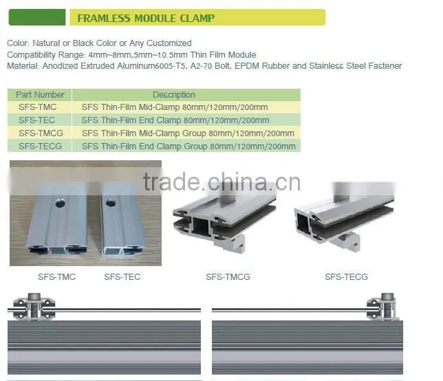 Al6005 thin film solar module mounting clamps pv panel mount bracket