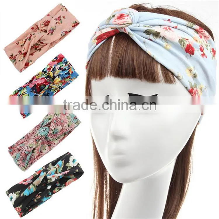 Fancy cotton fabric wide headware - fashion stretch knited headwraps -floral custom printed elastic headbands
