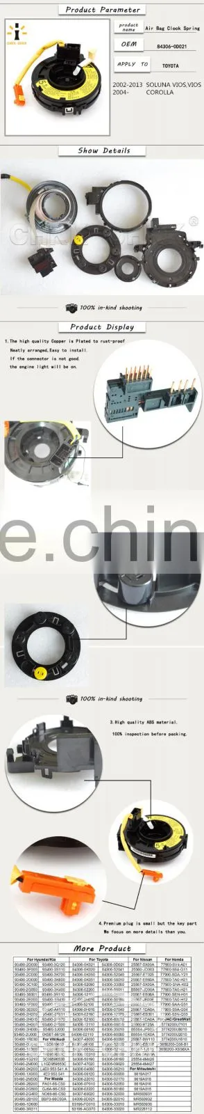 High quality Spiral Cable Sub Assy for Toyota COROLLA SOLUNA VIOS VIOS 84306-0D021