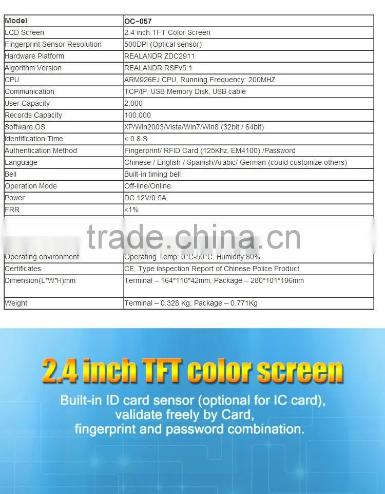 Color Screen Finger Print Reader (OC057-2-3)
