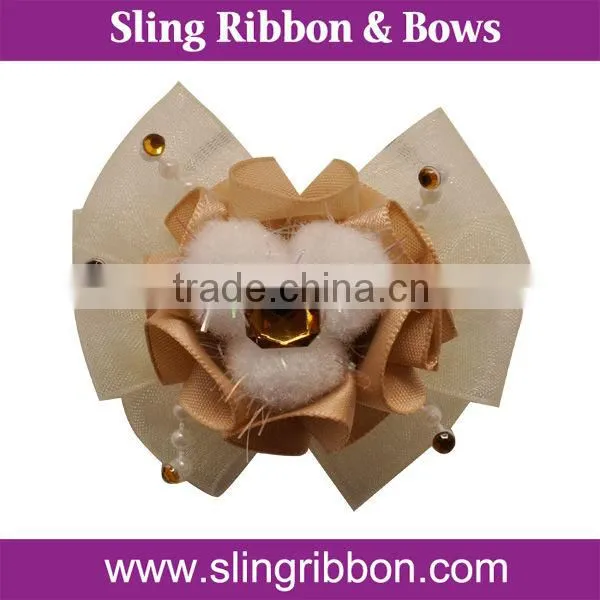 Fancy Organza Rhinestone Ribbon Ponytail Bow