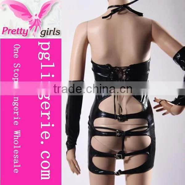 Most Fashionable Plain Black Sexy Faux Leather Catsuit