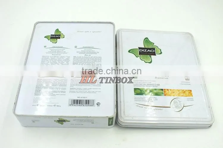 Rectangular Facemask Cosmetics Metal Tin Box with Hinged Lid
