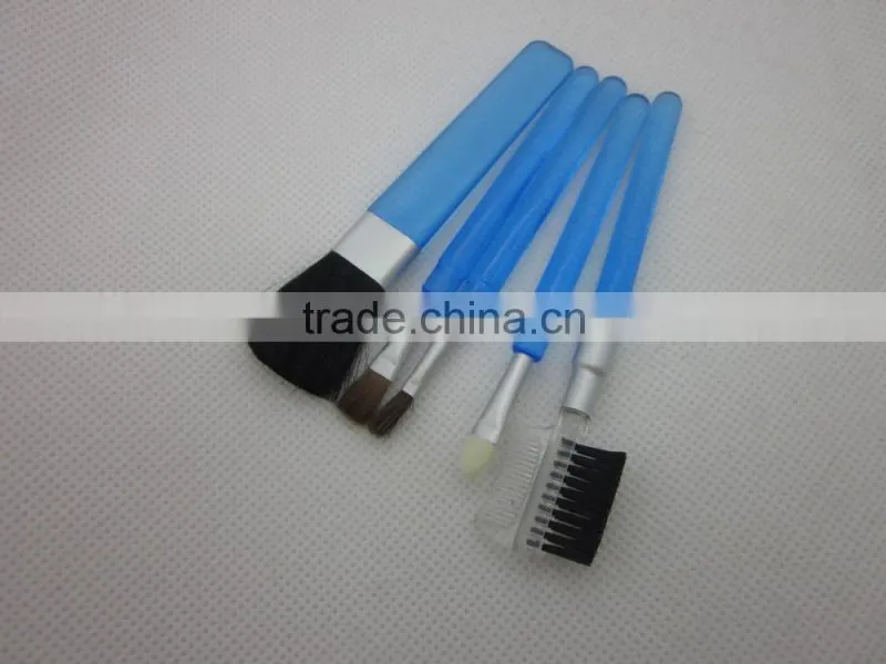 free sample private label with opp bag blue plastic 5pcs cute makeup brush set for my girl