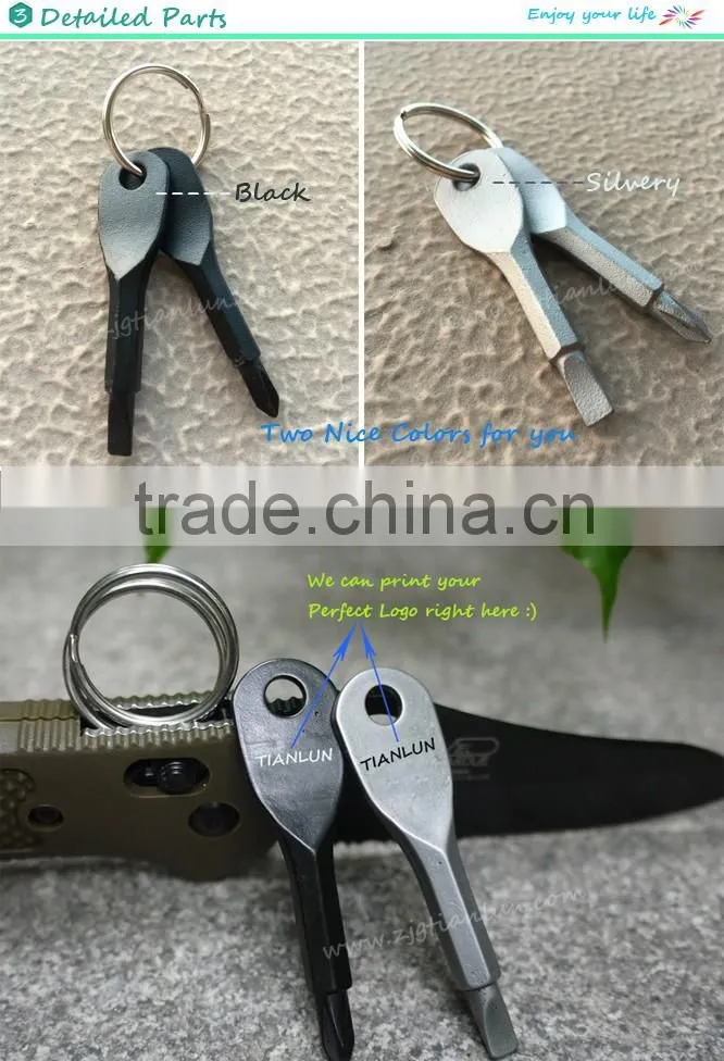 Factory Mini pocket stainless steel outdoor Survival tool screwdriver with key ring,Portable Multifunctional 2-key Screwdriver