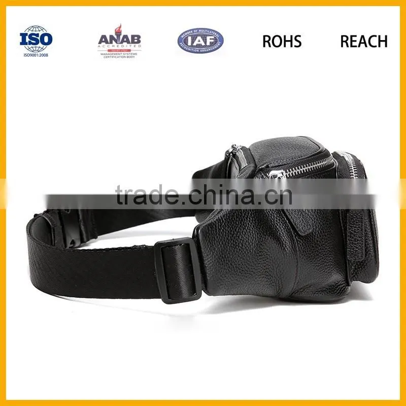 Black PU leather hiking traveling waist purse bag