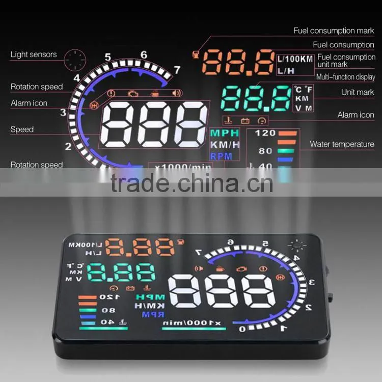 Wholesale 5" GPS Car HUD Head Up Display OBD 2 Speed Warning System, hud display XY-HUD208