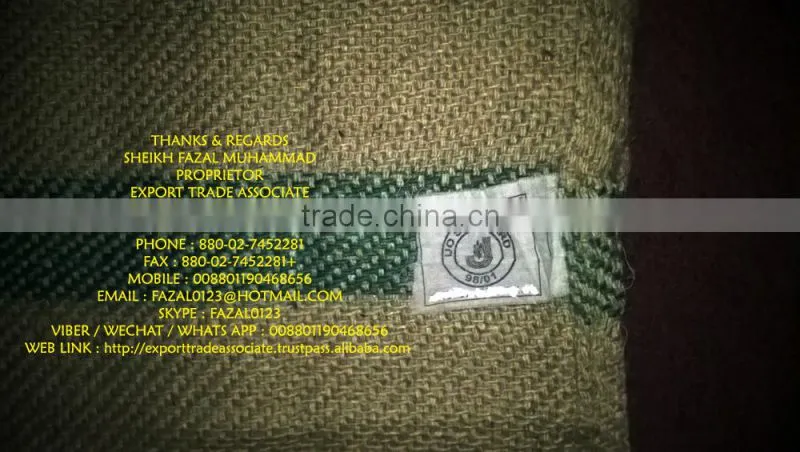 NEW VOT LIGHT CEES JUTE BAGS 43"X29", WT. 2.25 LBS PER BAG, PXS 8X8, 2" GREEN STRIPE IN THE MIDDLE OF THE BAG, HD, OHDS & PACKED