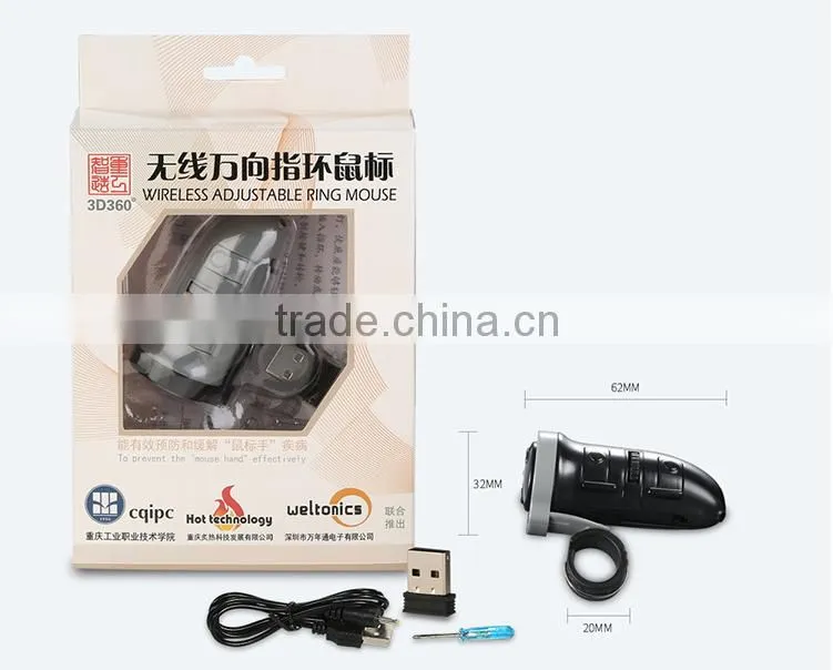 360 Degree Wireless 2.4G Bluetooth 3D Finger Mouse, Rechargeable 1600DPI Wireless Ring Mouse
