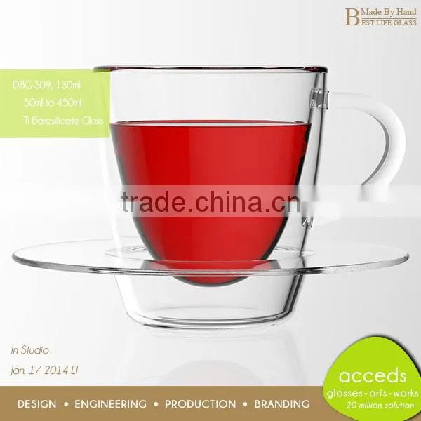 Promotion Borocilicate Novelty Glass Unique Design Cup And Saucer
