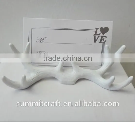 Pure white deer antler wedding place card holder