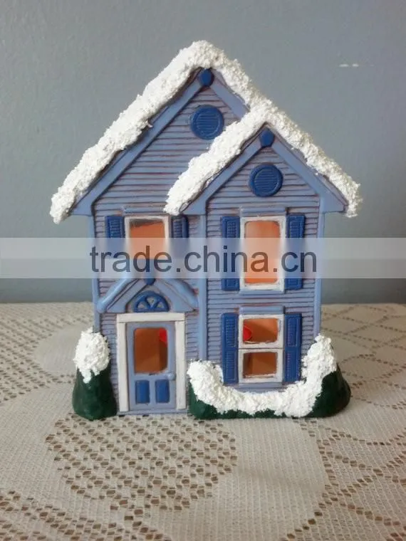 Hand Painted Ceramic Christmas Village tea Light Holders