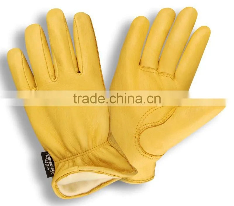 Warmth cow grain leather winter driver gloves with fleece lining ZM704-H