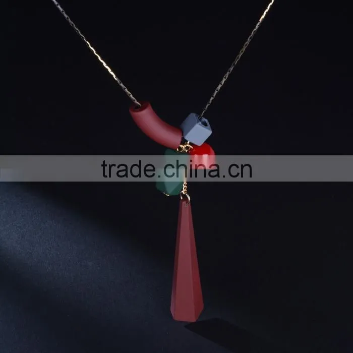 Europe America popular geometric pendant beads necklace rubber hand painted beads pendant long necklace