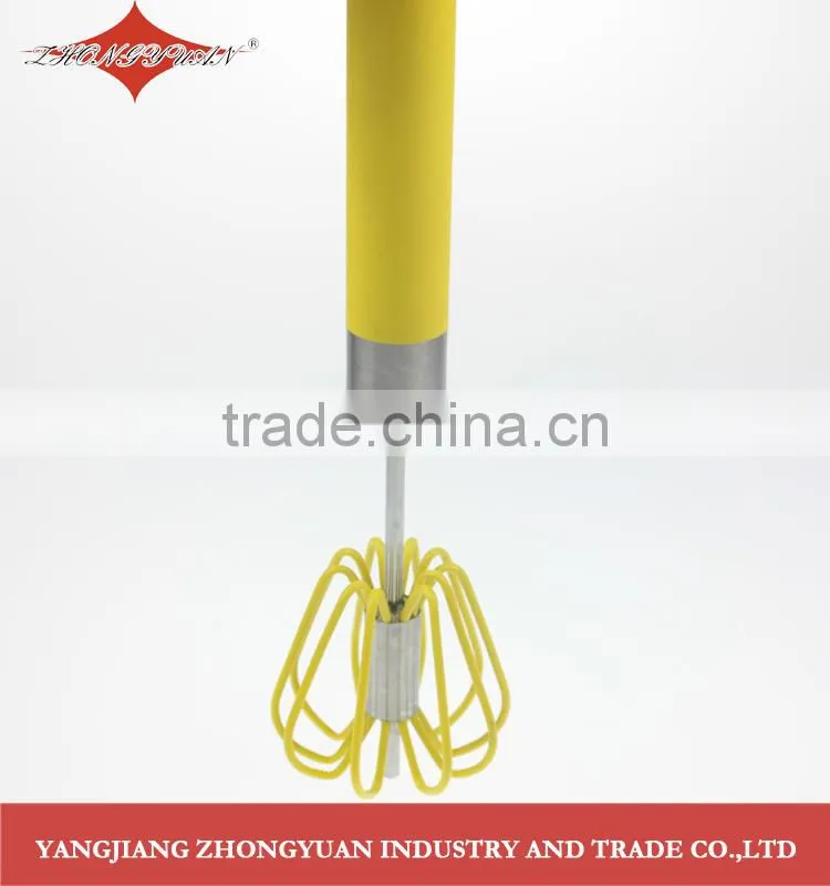 2014 newest Stainless steel rotary self-mixer miracle whisk silicone coated head, hand push,