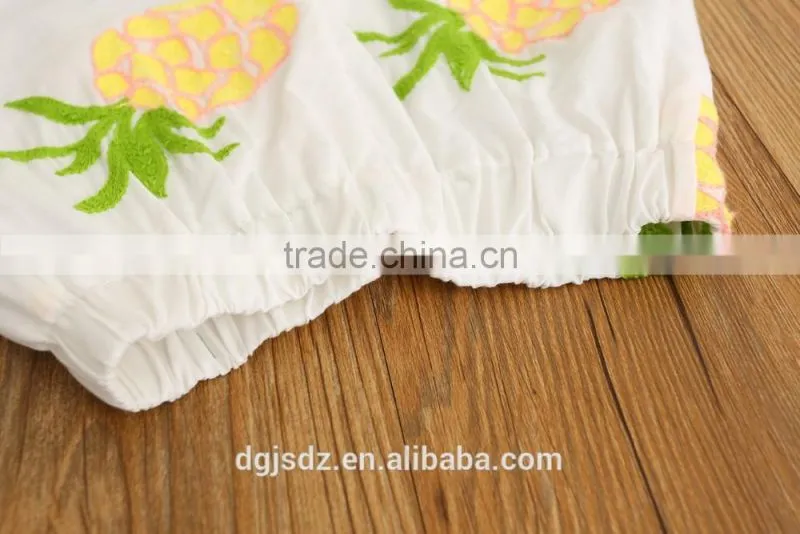 Lotus leaf pineapple embroidery sleeveless little vest shirt shorts pant set for lovely gorl wholesale