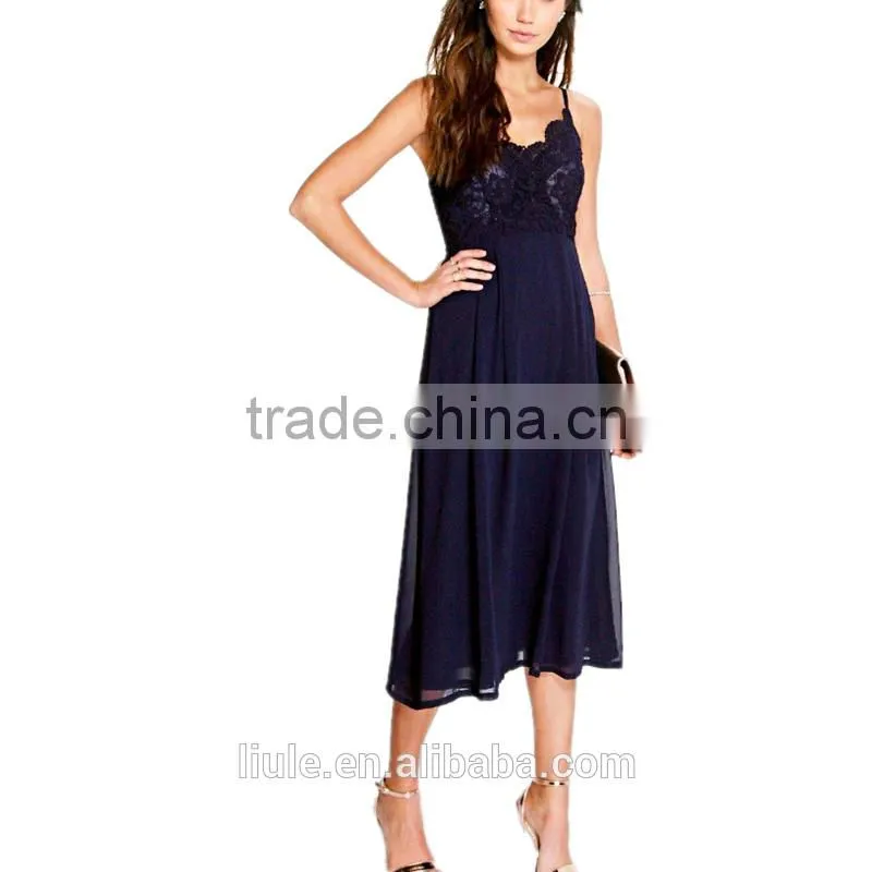 Latest Summer Sleeveless Floral Crocheted Sexy Chiffon Maxi Dress