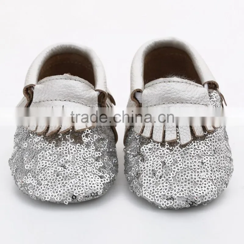 Multicolor sequin fringed leather baby moccasins, sequin baby moccasin