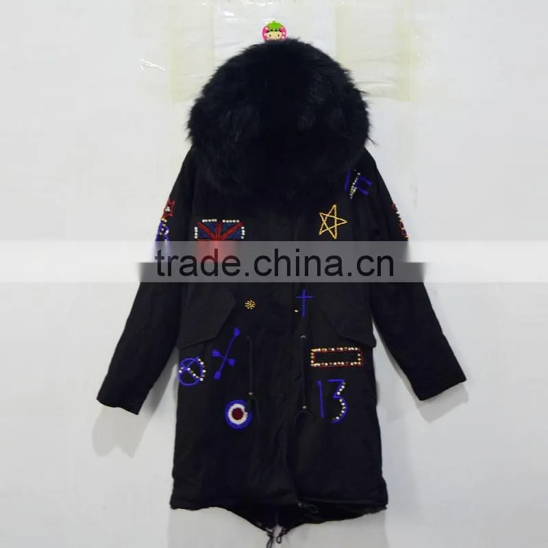 New Fashion black long Britain beading faux fur coat for men
