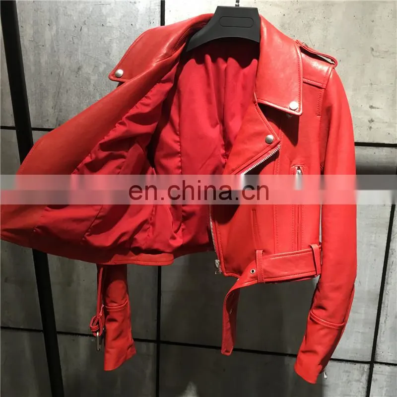 New Fashion Zipper Short Slim Leather Jacket Suppliers Genuine Womens Leather Jacket
