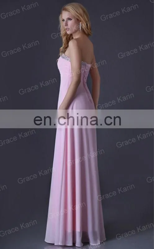 Grace Karin Strapless Sweetheart Chiffon Long Pink Prom Dresses 2015 CL3523