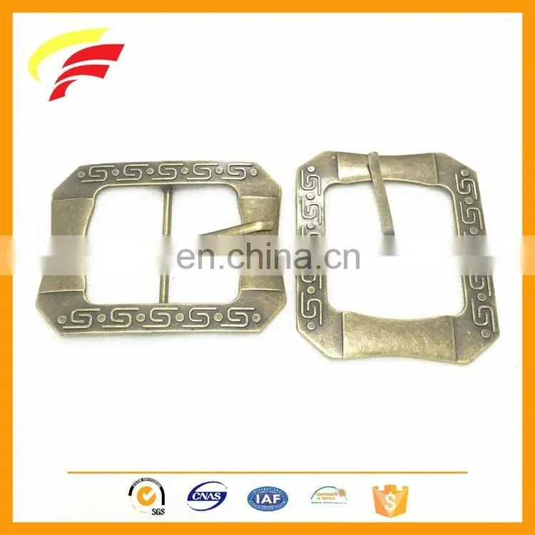 metal vintage square shape pin buckle antique style tri-glide H belt buckle