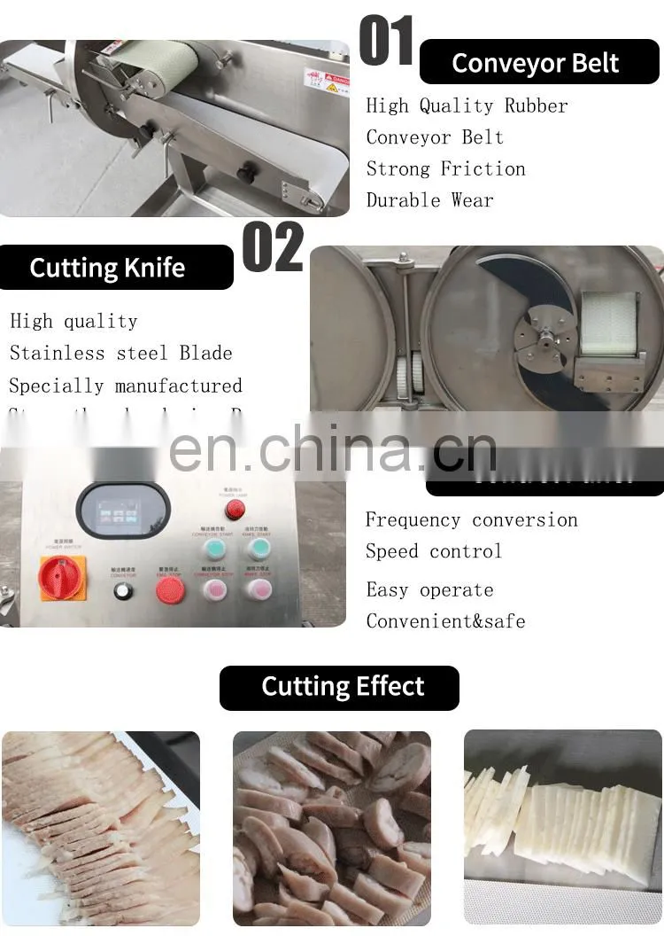 Multi-function meat and vegetable cutter with conveyor belt cooked meat beef cutting machine
