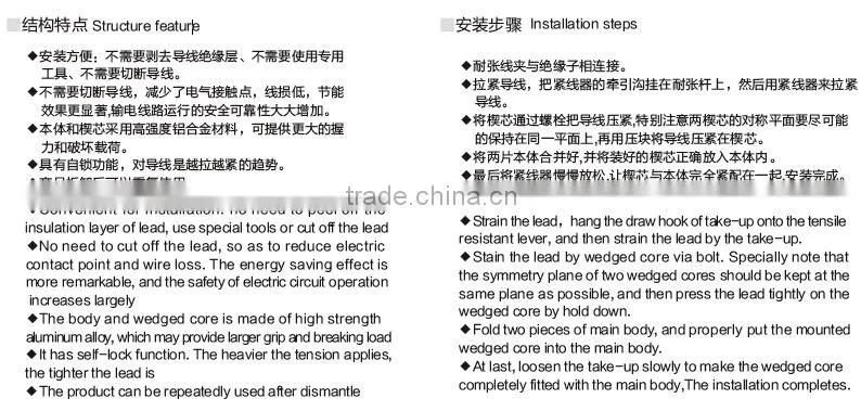 NELJ series wedge type aluminium alloy tensile resistant strain clamp wire clip