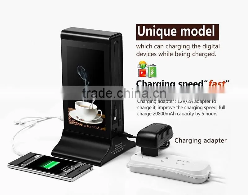 advertising display AD power bank use in coffee shop and restaurant