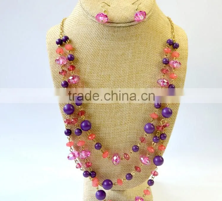 Fashion jewelry cheapest crystals two layers long necklace set national sweater necklace set