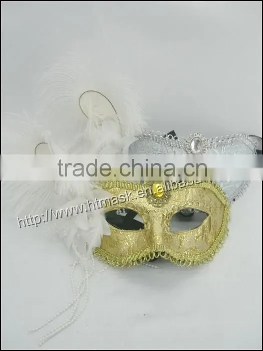 Original Rhinestone handmade chicken feather half face mask fabric rose flower mask