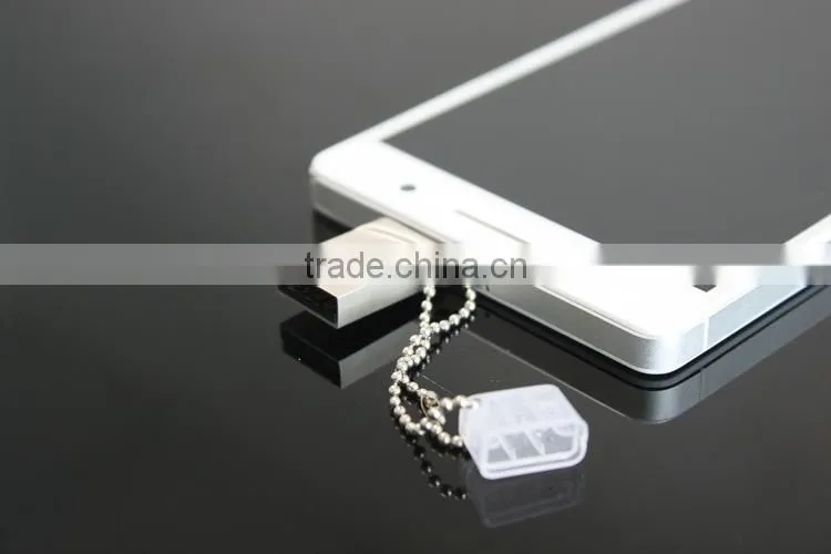 slim metal otg usb flash drive with plastic case in silver color
