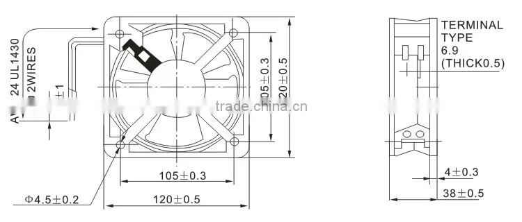 SALZER PD120B-220 120X120X38mm (UL File No.E312553, TUV, CE) AC Axial Flow Fan