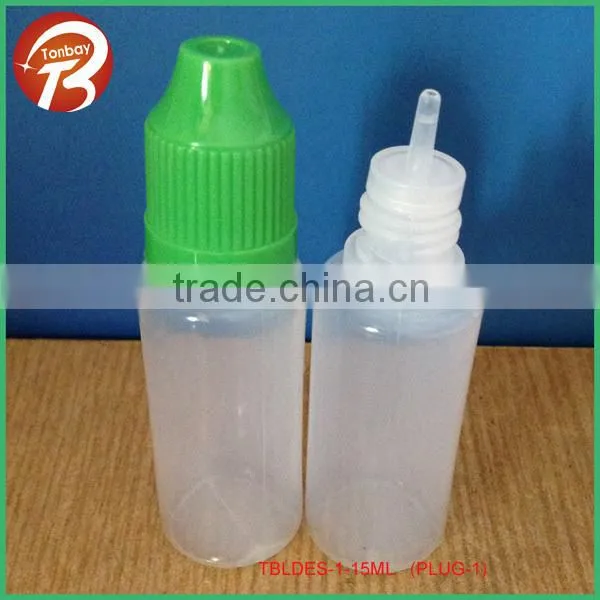 15ml LDPE plastic semi transparent bottles for e cig/smoke oil with stubby tip& child resistant cap PLUG-2