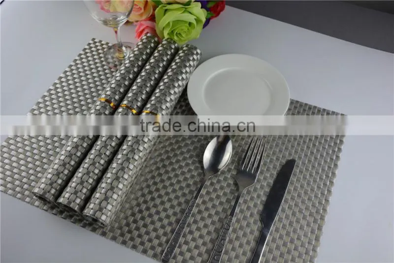 High quality 45*30cm PVC silver woven mesh placemat 8*8 gold color placemat table mat runner dining mat