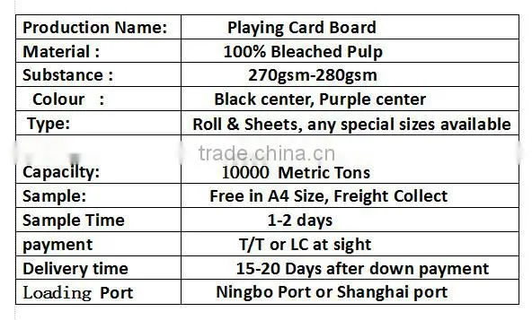 plastic playing card Board paper used for poker cards