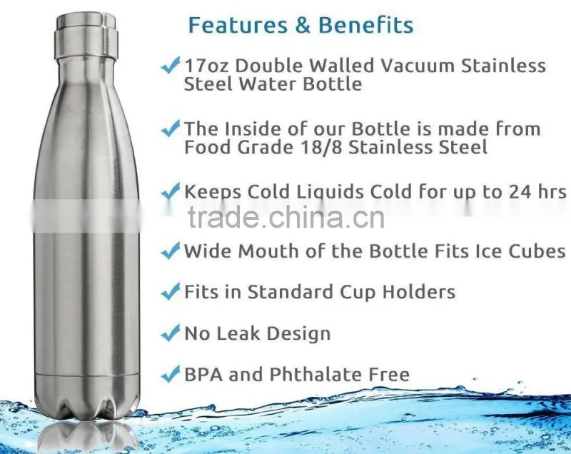 Double Walled Vacuum Insulated Stainless Steel Water Bottle for Hot or Cold Drinks BPA free
