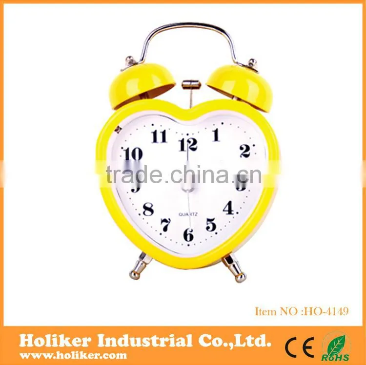 heart shaped metal twin bell alarm table clock