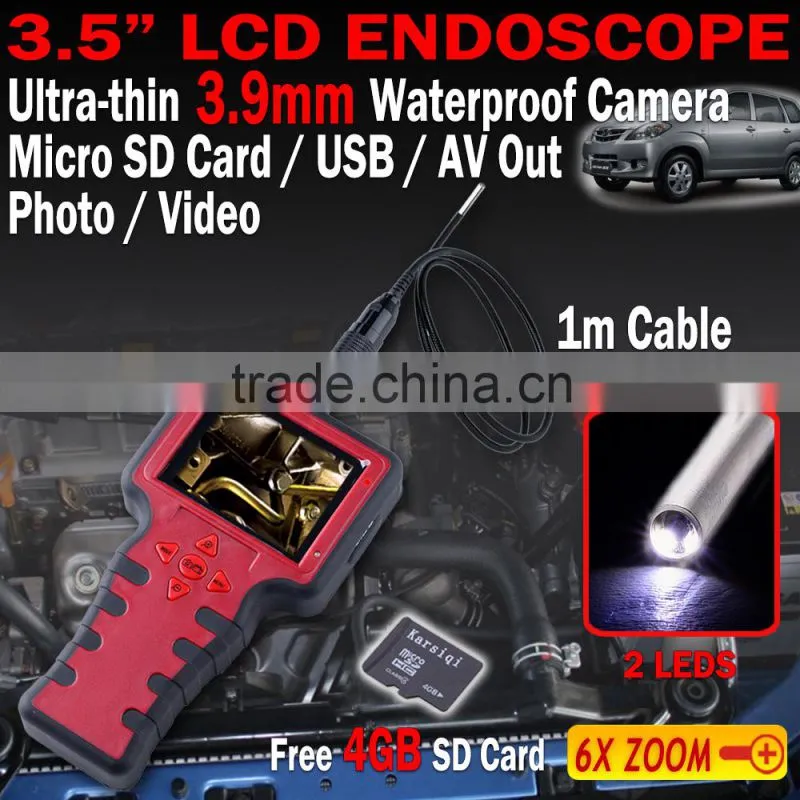 3.9mm Endoscope AV Zoom Borescope 1m Video DVR Recordable 3.5" Inspection Camera