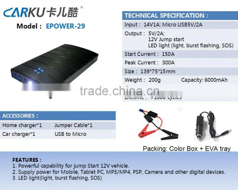 Automobiles Jump starter 12/24V car emergency start 5v2a Output for digital device