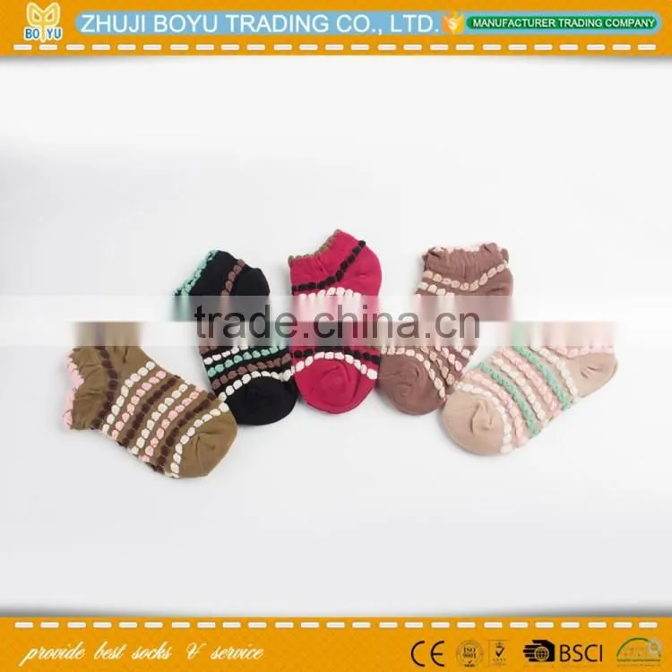 BY-161405 Lady's jacquard striped socks; Anti slip sweat socks wholesale