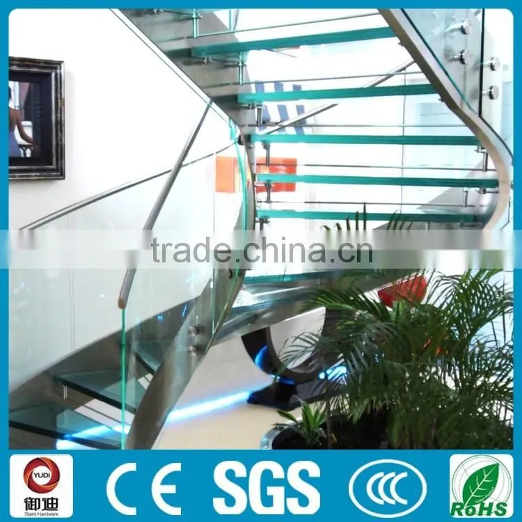 arc steel beam tempered glass panel stairs China supplier--YUDI