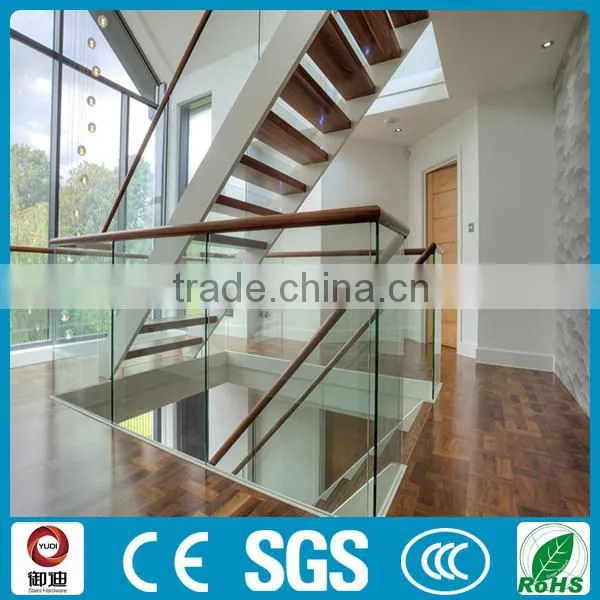 Precast indoor iron glass wood straight stairscase made in China--YUDI